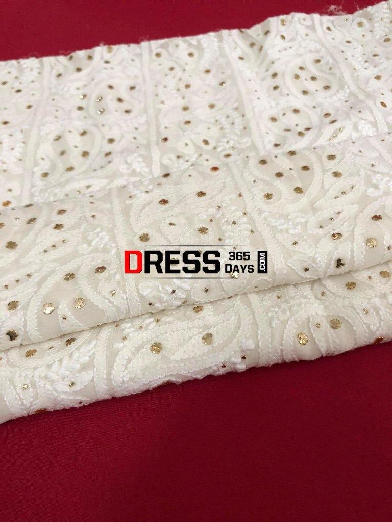 Ivory Pure Georgette Mukaish Chikankari Kurti Fabric