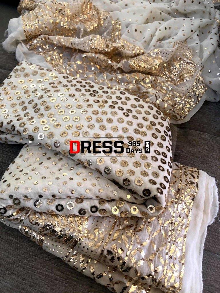 Ivory Pure Georgette Ring Mukaish Lehenga Set Chikankari