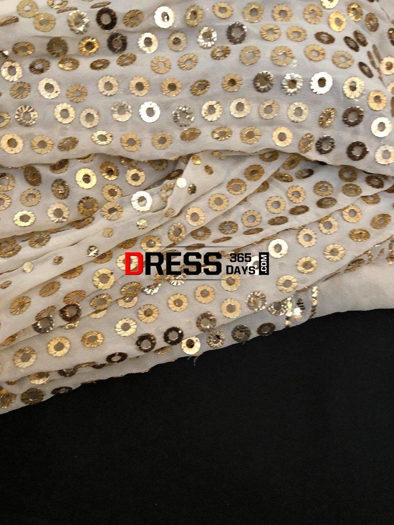 Ivory Pure Georgette Ring Mukaish Lehenga Set Chikankari