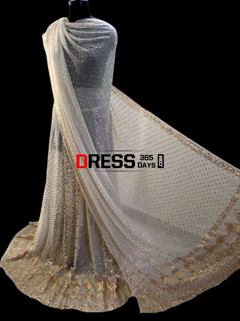 Ivory Pure Georgette Ring Mukaish Lehenga Set Chikankari