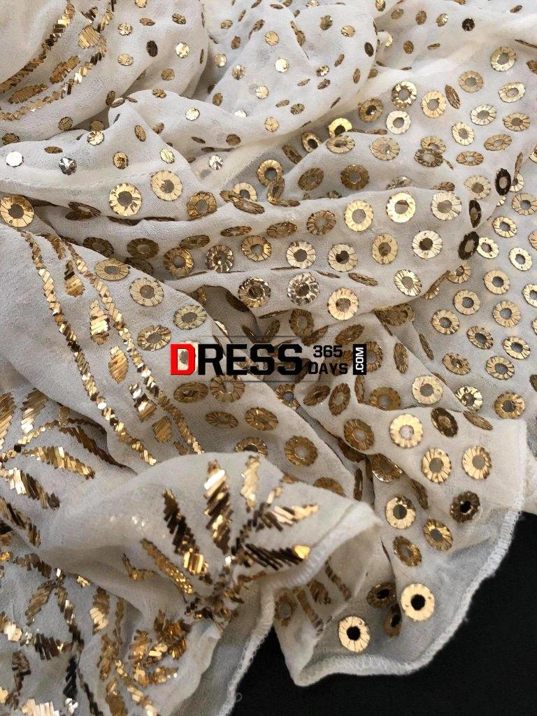 Ivory Pure Georgette Ring Mukaish Lehenga Set Chikankari