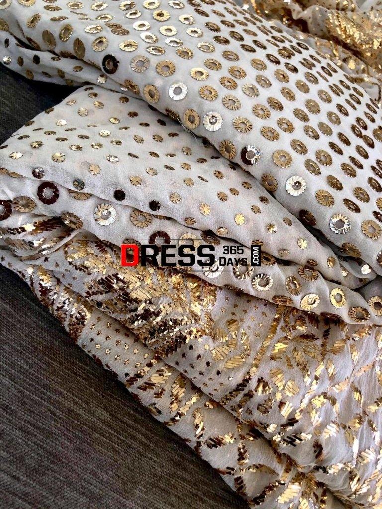 Ivory Pure Georgette Ring Mukaish Lehenga Set Chikankari