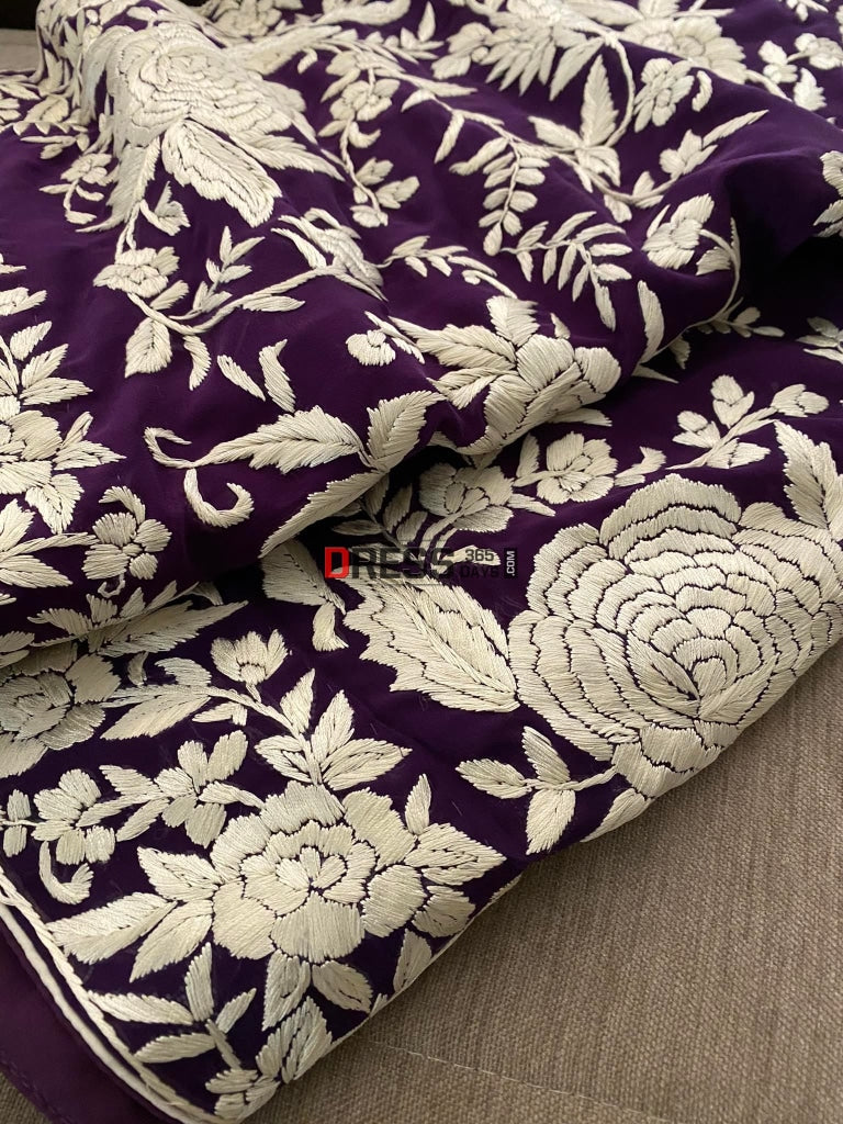 Ivory & Purple Parsi Gara Saree