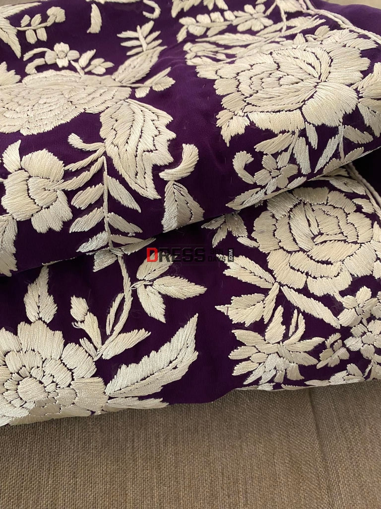 Ivory & Purple Parsi Gara Saree