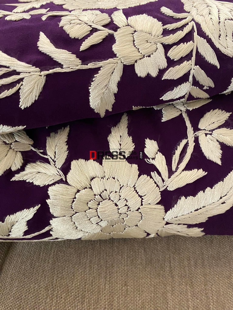 Ivory & Purple Parsi Gara Saree