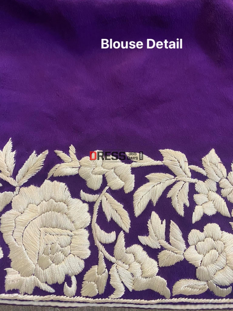 Ivory & Purple Parsi Gara Saree
