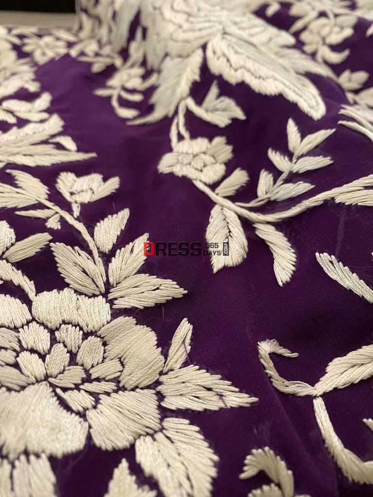 Ivory & Purple Parsi Gara Saree