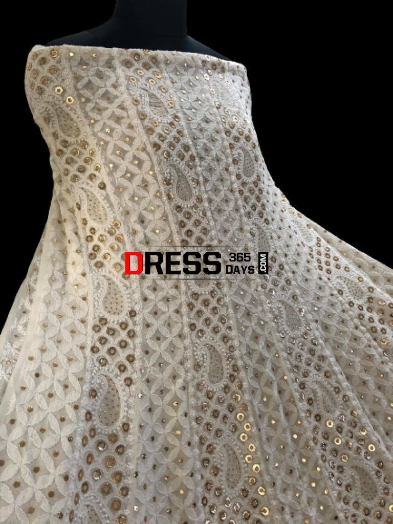Ivory Ring Mukaish Chikankari Anarkali Suit