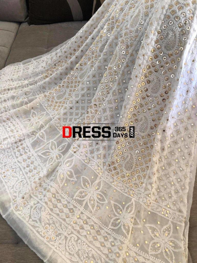 Ivory Ring Mukaish Chikankari Anarkali Suit