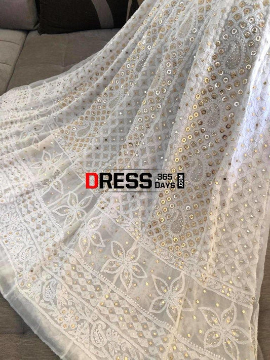 Ivory Ring Mukaish Chikankari Anarkali Suit