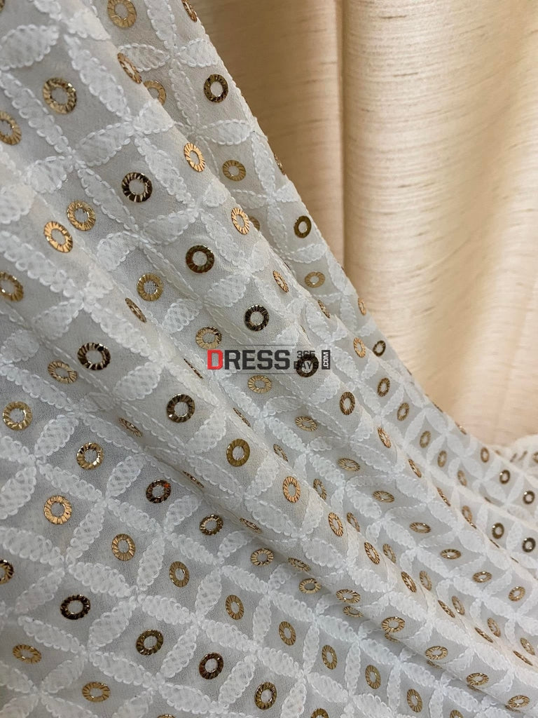Ivory Ring Mukaish Chikankari Dupatta