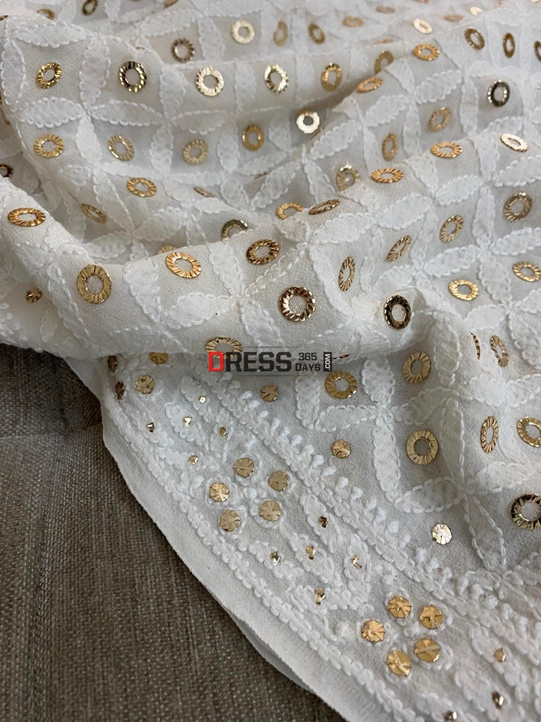 Ivory Ring Mukaish Chikankari Dupatta