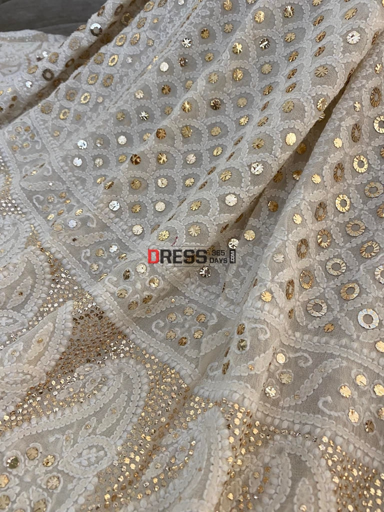 Ivory Ring Mukaish Chikankari Lehenga (Only Skirt)