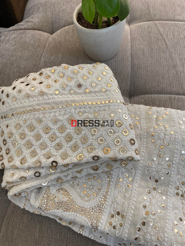 Ivory Ring Mukaish Chikankari Lehenga (Only Skirt)