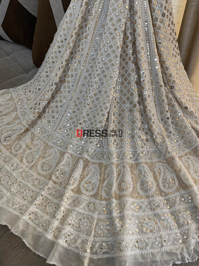 Ivory Ring Mukaish Chikankari Lehenga (Only Skirt)