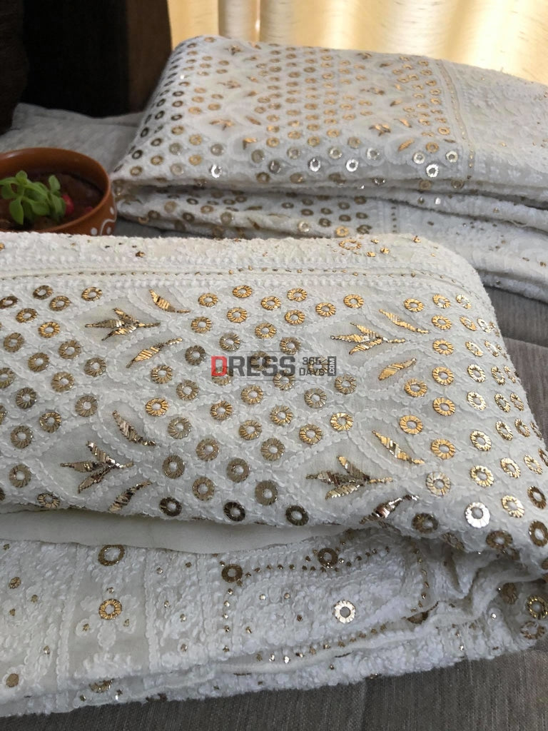 Ivory Ring Mukaish Chikankari Lehenga Set