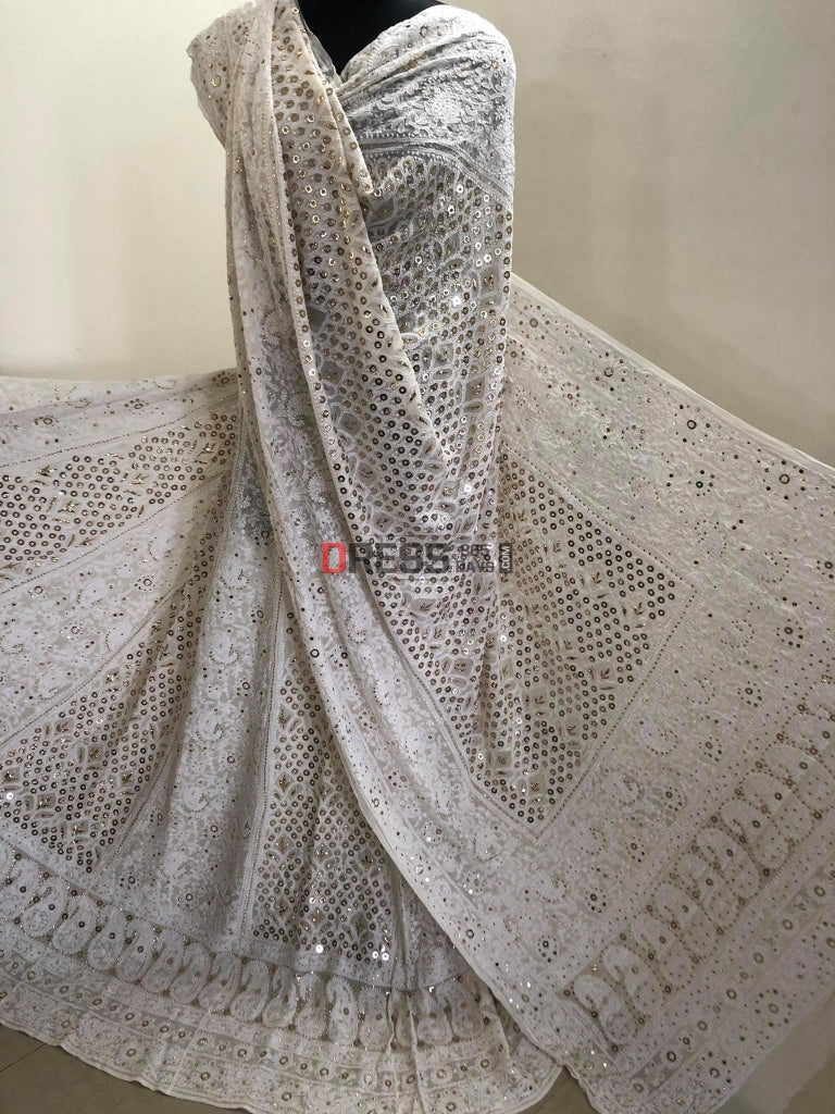 Ivory Ring Mukaish Chikankari Lehenga Set