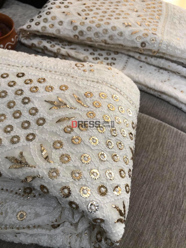 Ivory Ring Mukaish Chikankari Lehenga Set