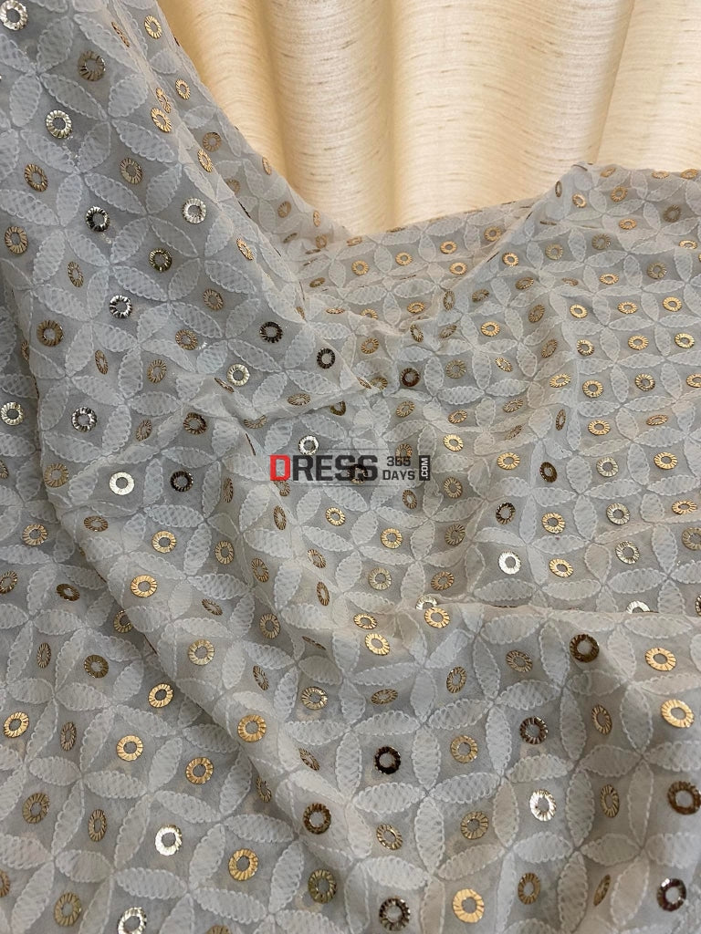 Ivory Ring Mukaish Lucknowi Chikankari Dupatta