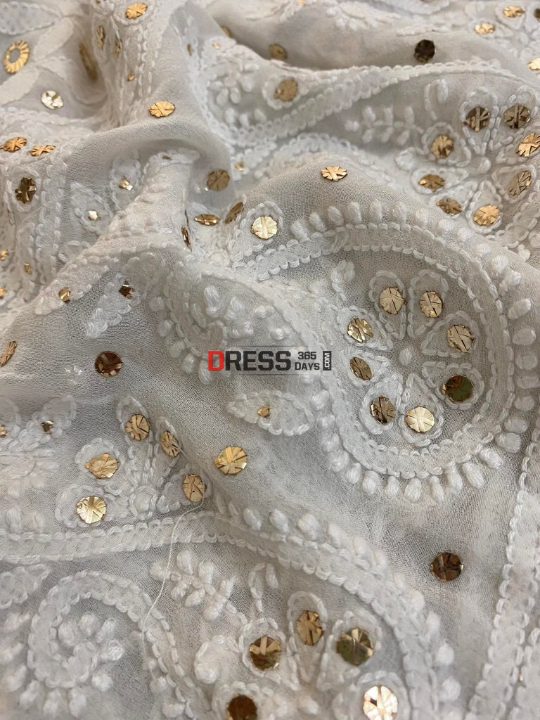 Ivory Ring Mukaish Lucknowi Chikankari Dupatta