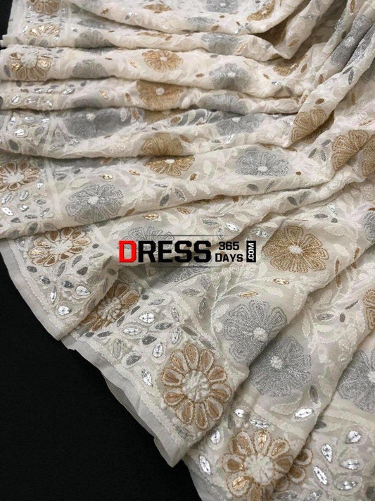 Ivory Silver Gold Gota Patti Chikankari Saree