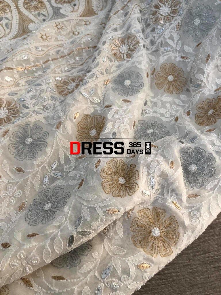 Ivory Silver Gold Gota Patti Chikankari Saree
