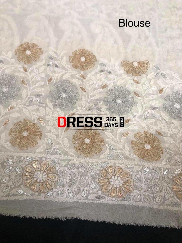Ivory Silver Gold Gota Patti Chikankari Saree