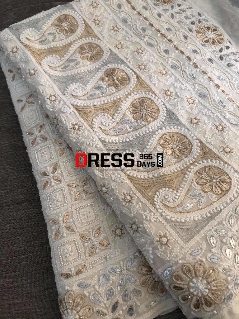Ivory Silver Gold Gota Patti Chikankari Saree