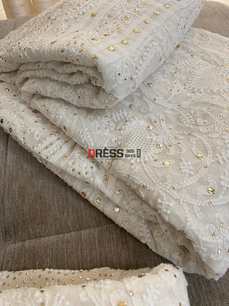Ivory White Chikankari Hand Jaali & Mukaish Lehenga Set