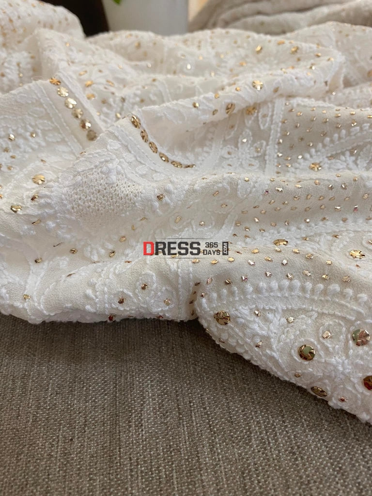 Ivory White Chikankari Hand Jaali & Mukaish Lehenga Set
