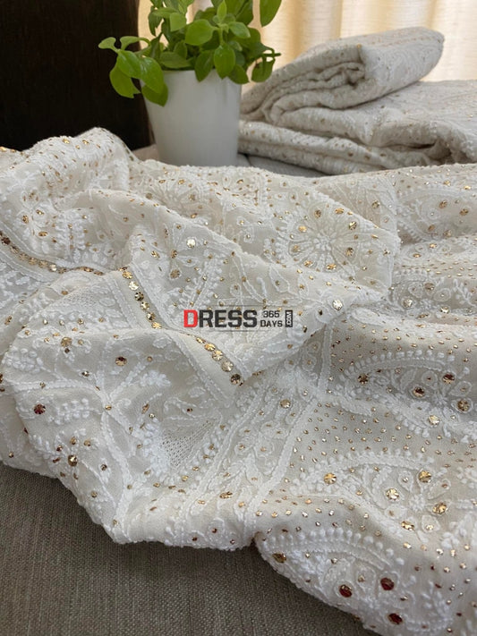 Ivory White Chikankari Hand Jaali & Mukaish Lehenga Set