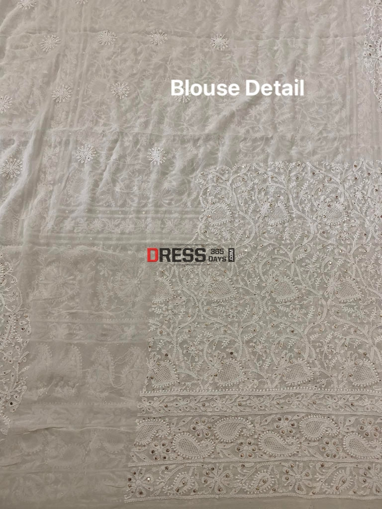 Ivory White Chikankari Hand Jaali & Mukaish Lehenga Set
