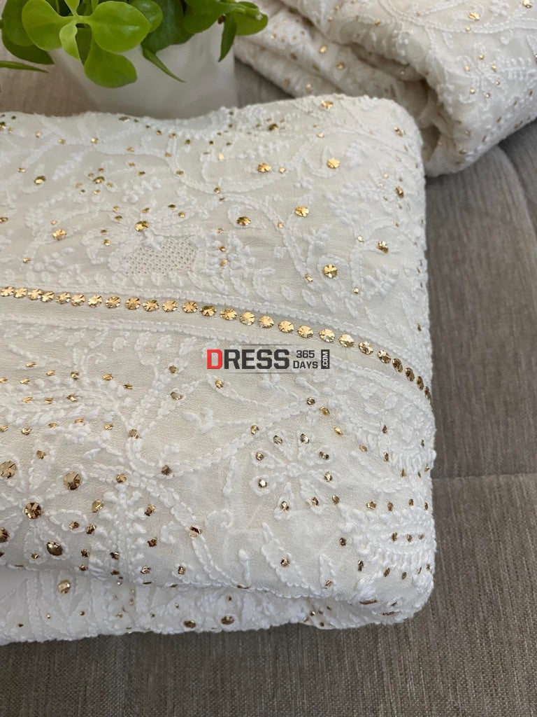 Ivory White Chikankari Hand Jaali & Mukaish Lehenga Set