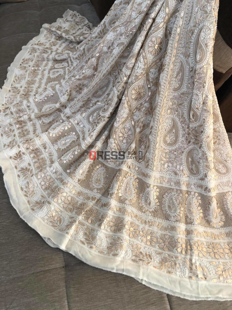 Ivory White Gota Patti Chikankari Lehenga Set Suits