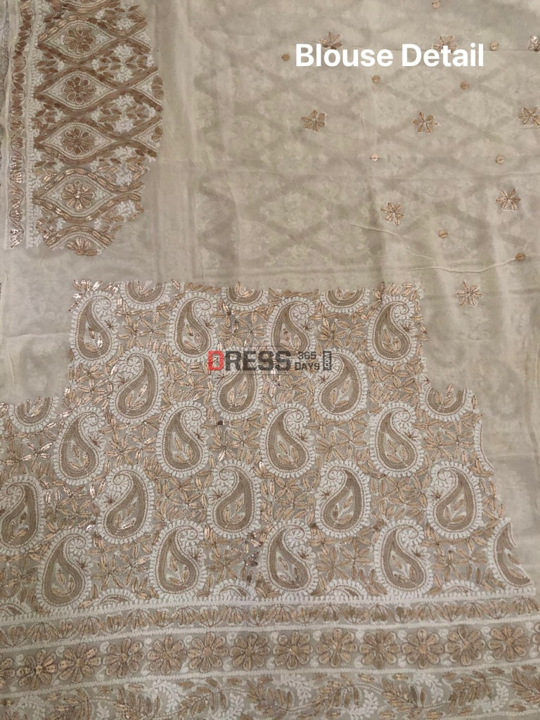 Ivory White Gota Patti Chikankari Lehenga Set Suits