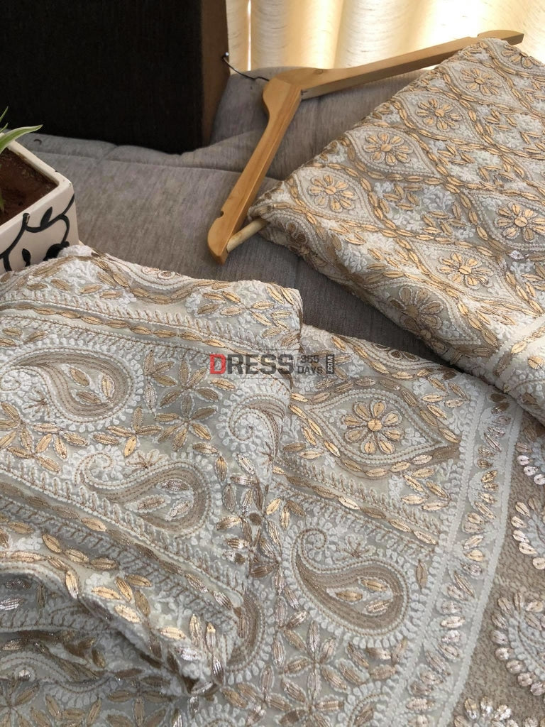 Ivory White Gota Patti Chikankari Lehenga Set Suits