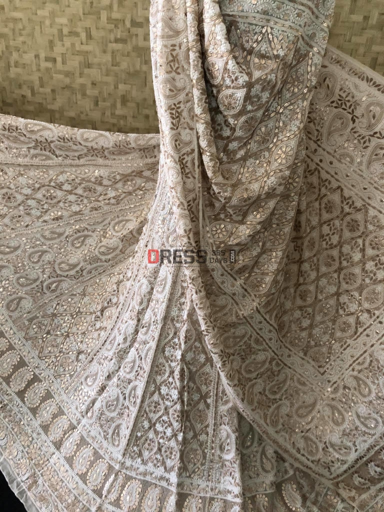 Ivory White Gota Patti Chikankari Lehenga Set Suits