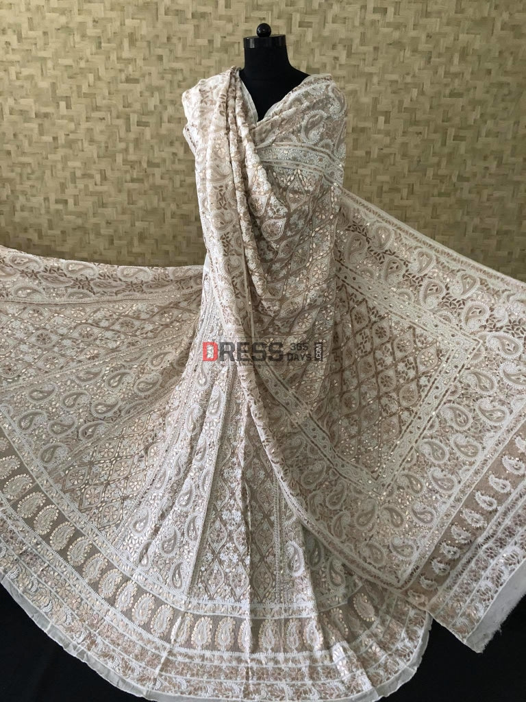 Ivory White Gota Patti Chikankari Lehenga Set Suits