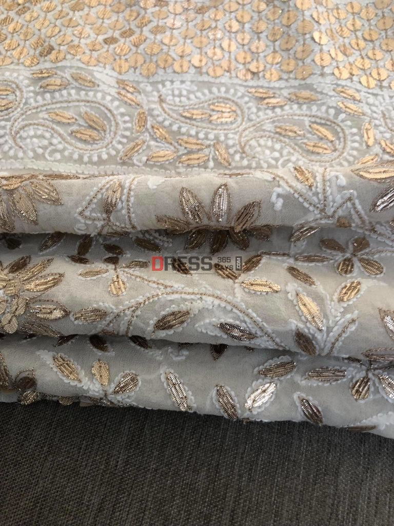 Ivory White Gota Patti Lucknowi Saree Chikankari