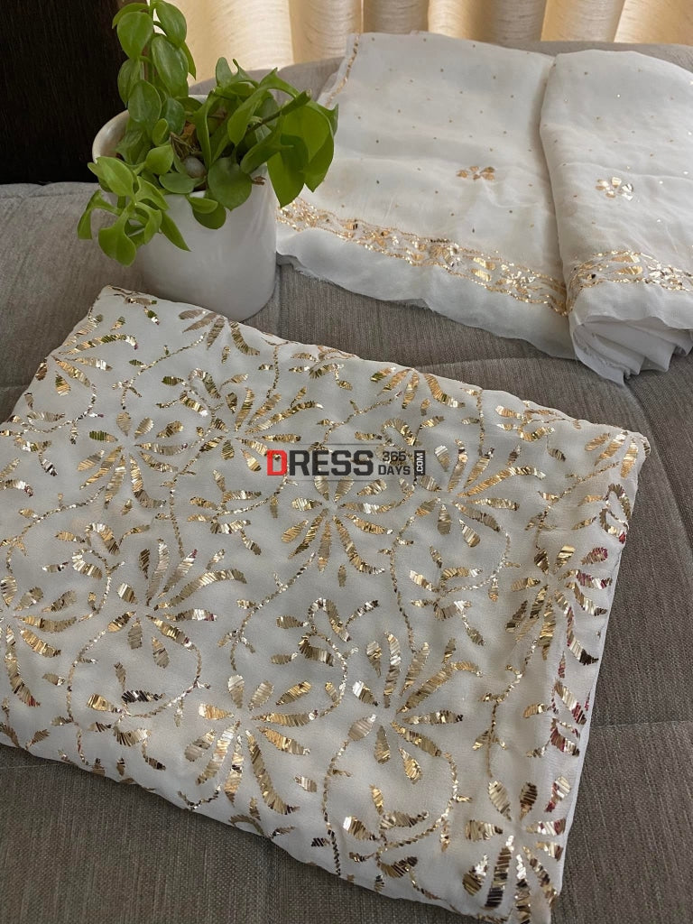 Ivory White Hand Crafted Kamdani Suit Suits