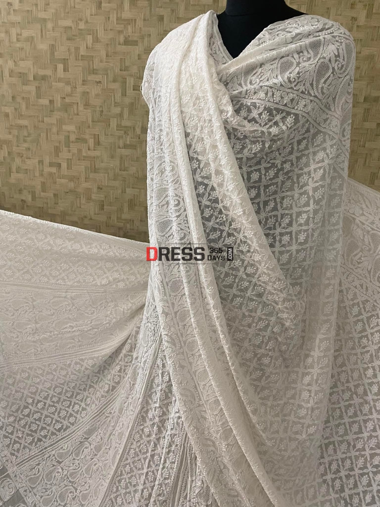 Ivory White Hand Jaali Chikankari Lehenga Set