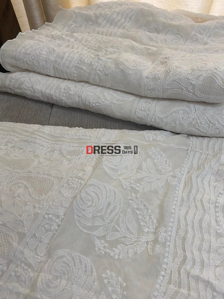 Ivory White Hand Jaali Chikankari Lehenga Set