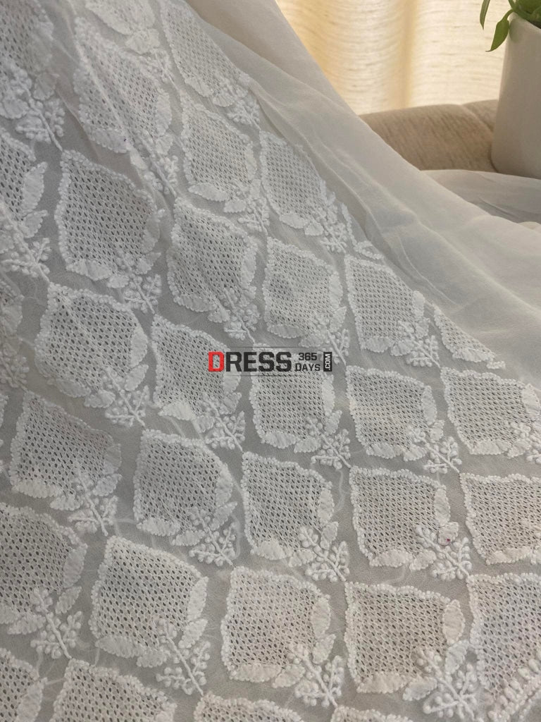 Ivory White Hand Jaali Lucknowi Chikankari Suit Suits