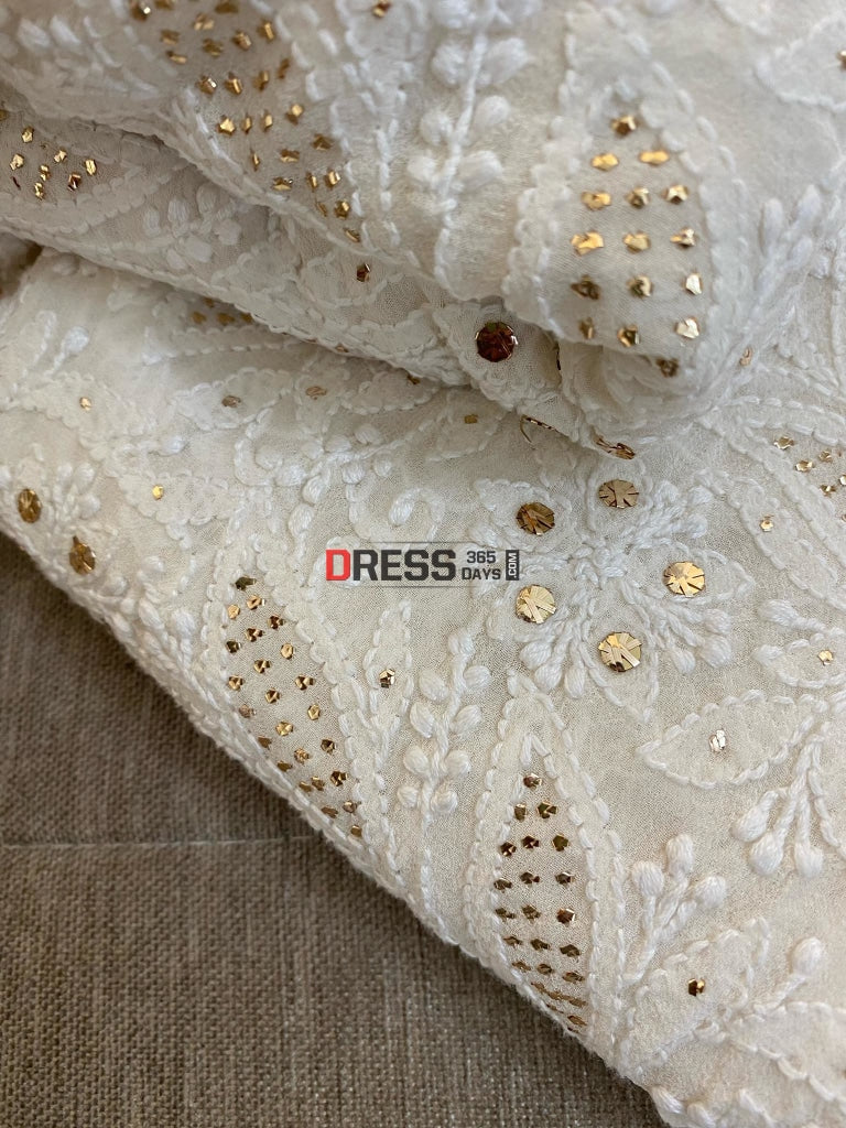 Ivory White Kamdani Chikankari Saree
