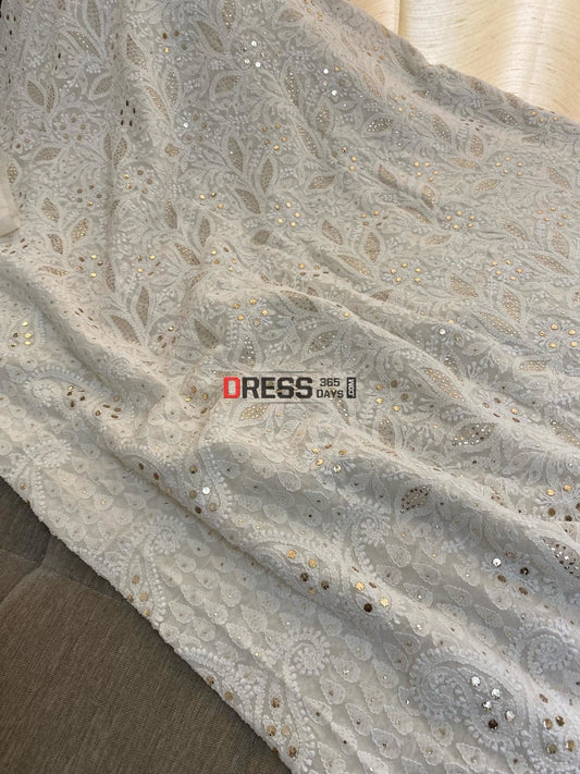 Ivory White Kamdani Chikankari Saree