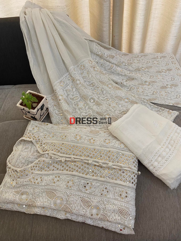 Ivory White Kamdani Chikankari Sharara Set Suits