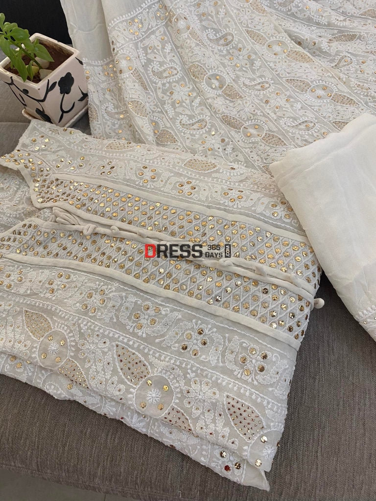 Ivory White Kamdani Chikankari Sharara Set Suits