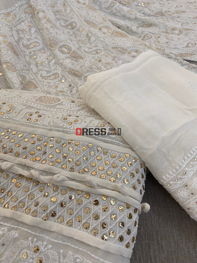 Ivory White Kamdani Chikankari Sharara Set Suits