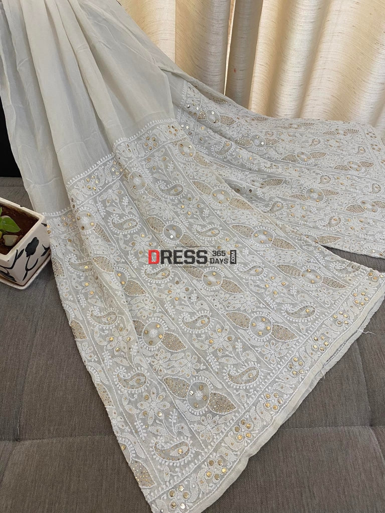 Ivory White Kamdani Chikankari Sharara Set Suits