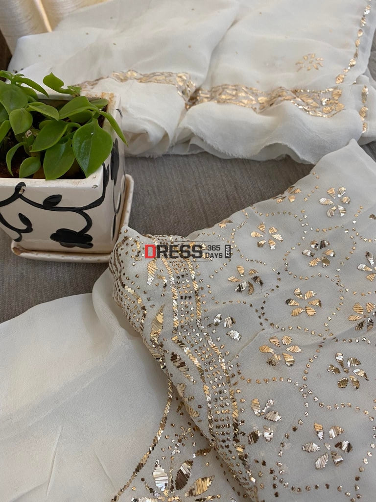 Ivory White Kamdani Kurta Dupatta Set Suits